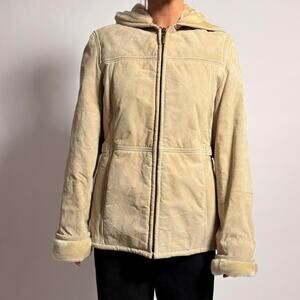 Vintage Esprit leather shearling coat with hood - size small